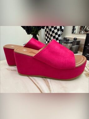 Hot Pink Platform Slide Sandals